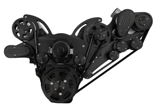Stealth Black Big Block Chevy Wraptor Serpentine System, Procharger, EWP, Front, AC