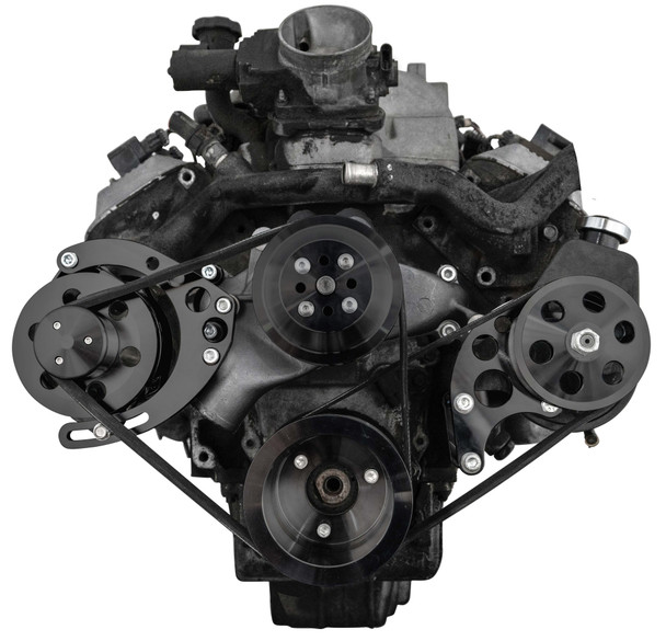 Stealth Black Chevy 8100 L18 Serpentine System - PS & ALT, Front