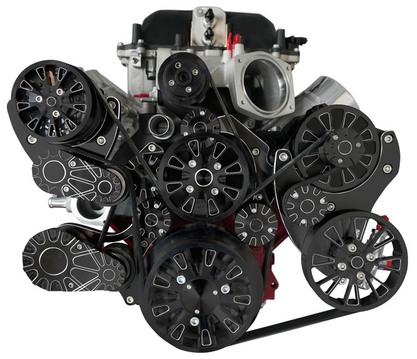 Chevy LSA Supercharged Reaper Serpentine System - Black Diamond, Front Chevy LSA Supercharged Reaper Serpentine System - Black Diamond, Front