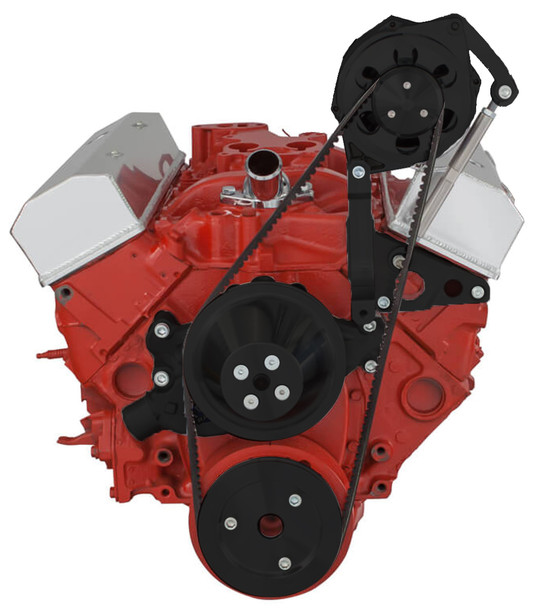 Chevy Small Block V-Belt System, Alternator Only - Short Water Pump, Black Chevy Small Block V-Belt System, Alternator Only - Short Water Pump, Black