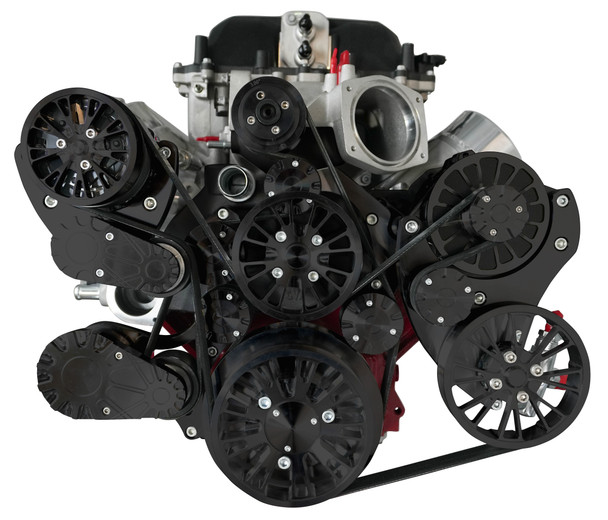 BLACK Chevy LS Magnuson Magnum TVS2650 Supercharged Reaper Serpentine System - FRONT