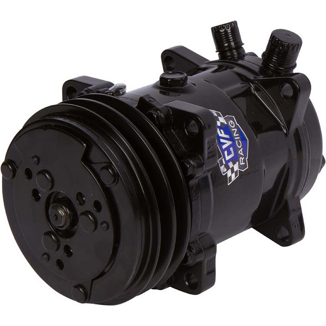 Black Sanden Style AC Compressor, R134A, 8 Rib Pulley | CVF Racing