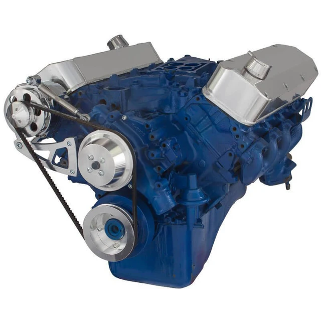 CVF Ford BBF 429 & 460 Serpentine Conversion System With Power Steering Alternator Brackets For High Flow Water Pump Black CVF Ford BBF 429 & 460 Serpentine Conversion System With Power Steering Alternator Brackets For High Flow Water Pump Black