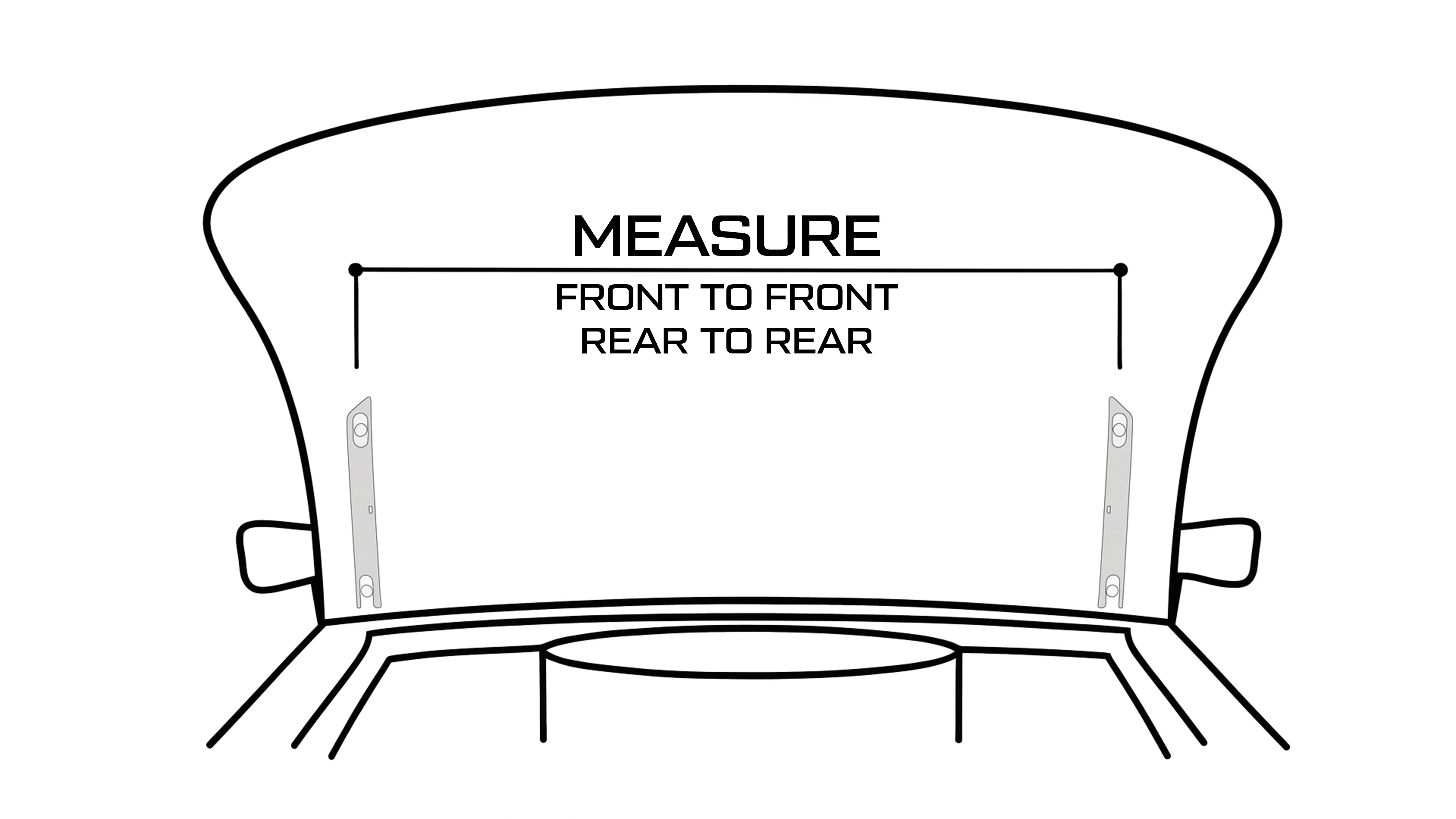 Measuring between CVF hood hinges front to front and rear to rear