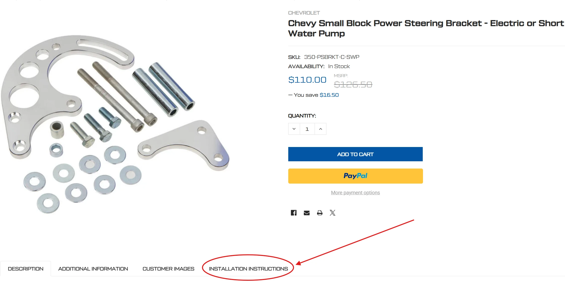 CVF product page showing the Installation Instructions tab below the product