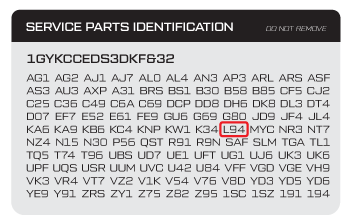 Chevy RPO (Regular Production Option) Code Sticker and LS Engine Type