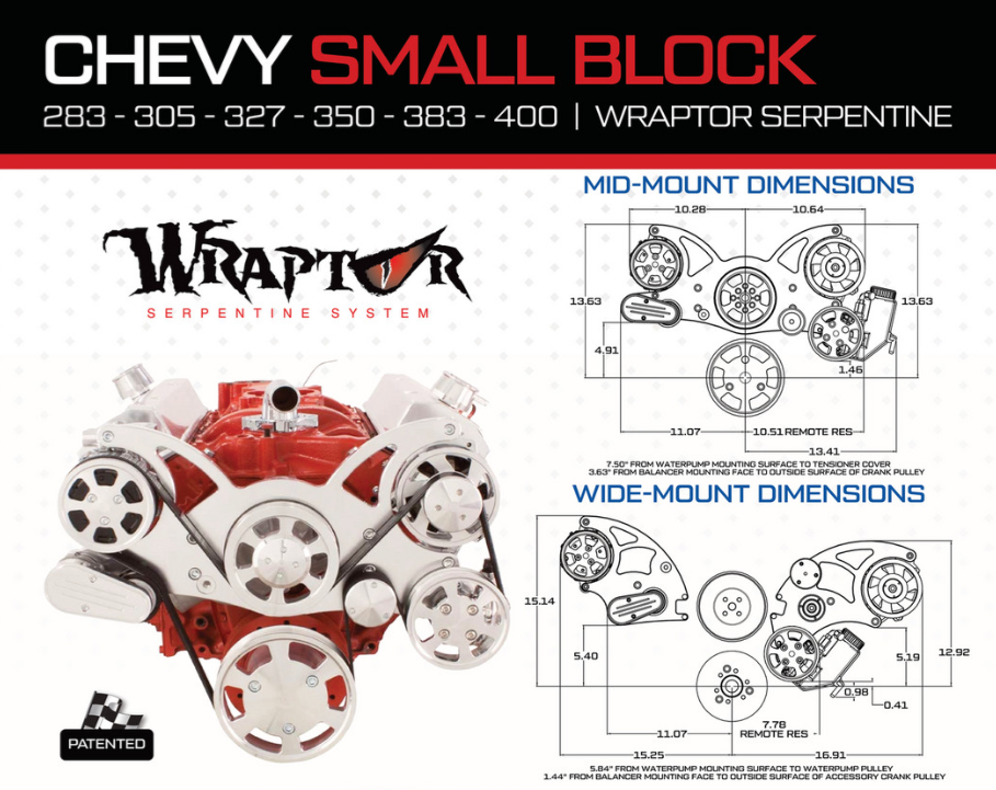Chevy Small Block dimensional drawing from the CVF catalog