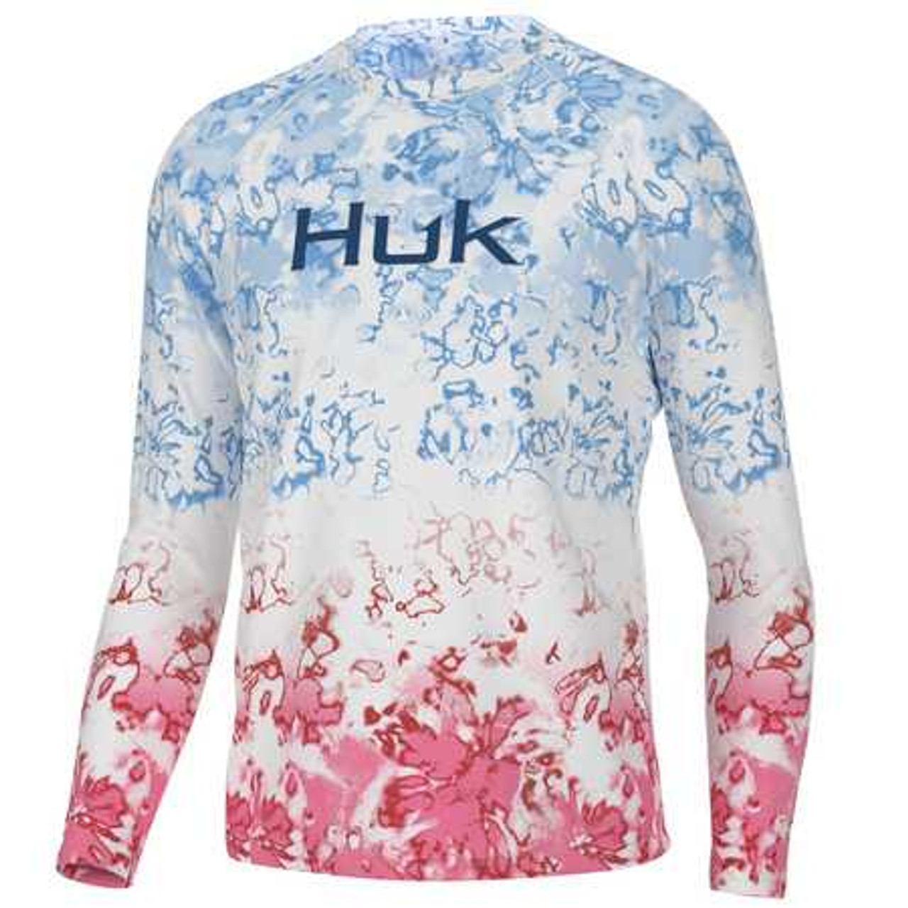 Men's Huk Fin America Fade Pursuit Long Sleeve Shirt, Large, Crystal Blue