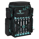 EVOLUTION FISHING Evolution Outdoor Drift Series Tackle Bag, a black fishing tackle bag with multiple compartments, storage pockets, and insulated holders for fishing gear and accessories.