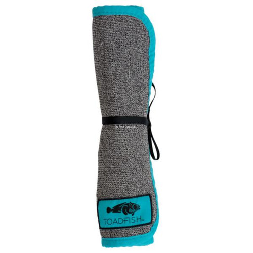 TOADFISH Toadfish Oyster Shucking Cloth, gray and blue oyster shucking cloth rolled up for easy use.