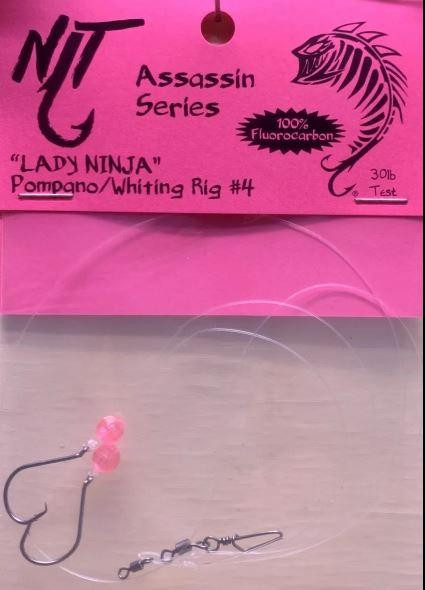 NINJA TACKLE Ninja Tackle Lady Ninja Pompano / Whiting Rig #4, fishing rig with hooks and pink beads for fishing.
