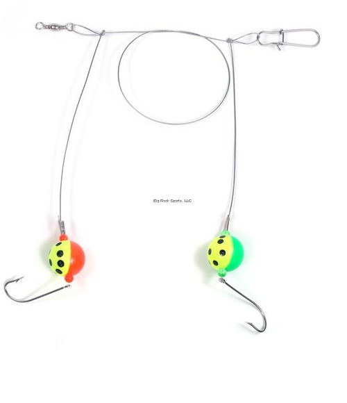 SEA STRIKER Sea Striker DT34S-2T Bluefish Rig, fishing rig with two colorful bouncing lures featuring ladybug patterns and hooks.