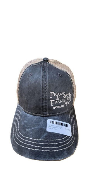 F&F Outdoor Cap OC801 Offset Graphic Drum Hat, black and beige baseball cap with embroidered logo and white stitching detail.