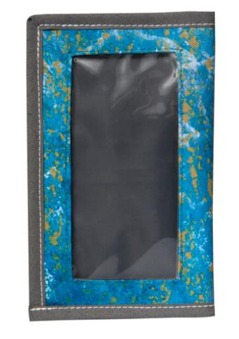 CALCUTTA Calcutta Squall Lure Wrap, a waterproof fishing lure storage case with a clear plastic window and blue, yellow, and black exterior design.
