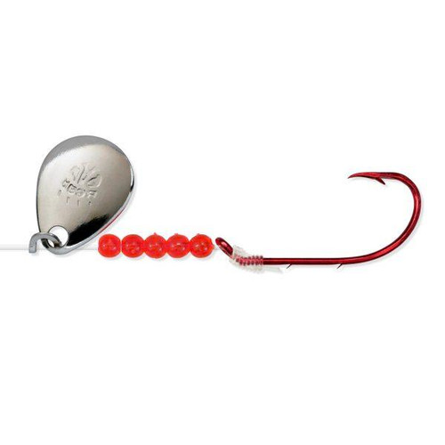 BEAR PAW TACKLE CO. Bear PAW FNRBH Snelled Hook, fishing hook with red bead chain and metal weight for angling.