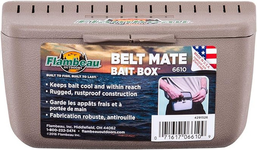 FLAMBEAU Flambeau Bait Box 6610, rugged bait box with a sturdy handle and label showing brand and product details.