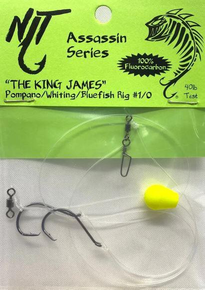 NINJA TACKLE Ninja Tackle King James Chart Rig, fishing tackle with hooks, weight, and bright yellow float in packaging.