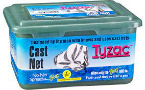 BETTS TACKLE Bett's Tyzac Cast Net Boxed, close-up of the cast net container with branding and product information on the packaging.