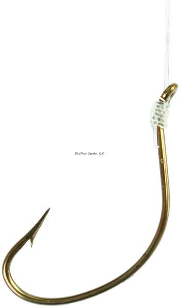 EAGLE CLAW Eagle Claw 147H Snelled Hooks 6Pk, close-up image of a single snelled fish hook with a gold finish and a bait holder.
