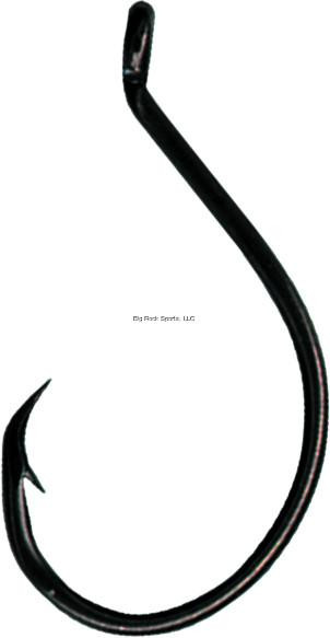 EAGLE CLAW L2222GH Lazer Sharp Hooks, close-up image of a black fishing hook with a sharp, curved tip and pointed barb for fishing.