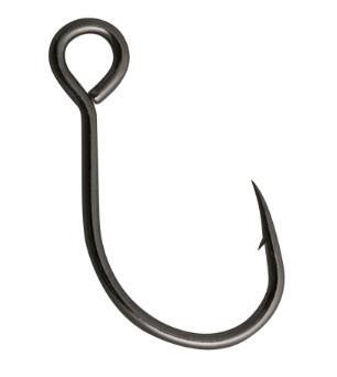 OWNER 4101 Single Replacement Hook, a black metal fishing hook with a curved, sharp-pointed end and a loop for attachment.