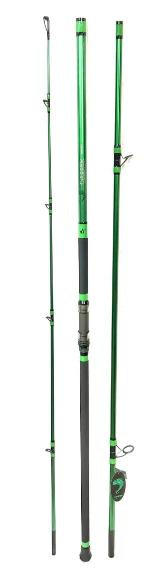 NINJA TACKLE Ninja Tackle 13'3" Dagger Bomber Surf Rod, green and black fishing rod with reel and handle for surf fishing.