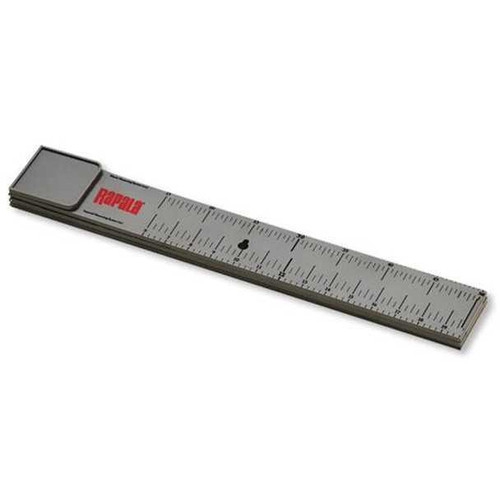 RAPALA Rapala RMFR 60" Magnum Folding Ruler, a silver foldable measuring tool with red RAPALA logo and measurement markings for fishing and outdoor activities.