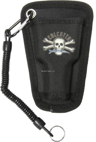 CALCUTTA Calcutta CPS Molded Plier Sheath, a black protective pouch with skull and crossbones logo and attached coiled lanyard.
