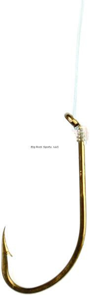 EAGLE CLAW Eagle Claw 032H-2 Plain Shank Snelled Hook, close-up of a sharp, gold-colored fishing hook with a straight shank and attached fishing line.