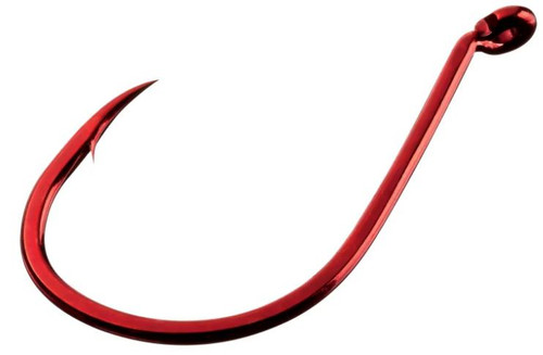 GAMAKATSU Gamakatsu 023 Octopus Hook - Red, fishing hook with a sharp curved point and eyelet for fishing line.