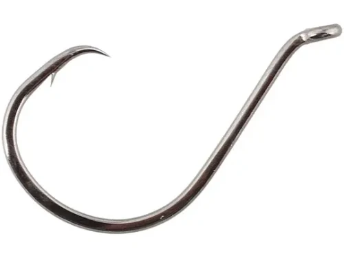 GAMAKATSU Gamakatsu 208 Octopus Circle Hook - Black, close-up of a black metal fishing hook with a circular shape and sharp point.