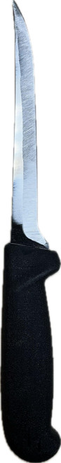 SOUTH HAMPTON CUTLERY $3 Knife, close-up of stainless steel knife with black textured handle.