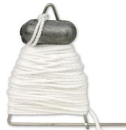 Danielson CTL Crab Throw Line, close-up of a coiled white throw line with a metal ring and rugged grey weight for diving or crabbing.
