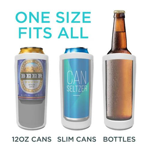 Toadfish Universal Can Koozie, image showing a foam koozie fitting 12oz cans, slim cans, and bottles.