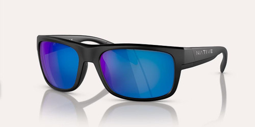 NATIVE Native Ashdown Polarized Sunglasses, black frame with blue mirrored lenses.