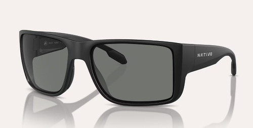 NATIVE Native Badlands Polarized Sunglasses, black athletic sunglasses with gray polarized lenses and sporty design for outdoor activities.