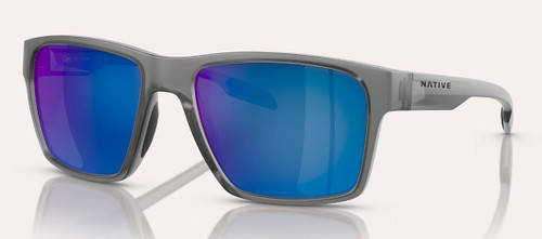 NATIVE Native Breck Polarized Sunglasses, gray frame with blue mirrored lenses.