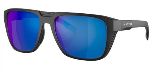 NATIVE Native Mammoth Polarized Sunglasses, black frame with blue mirrored lenses.