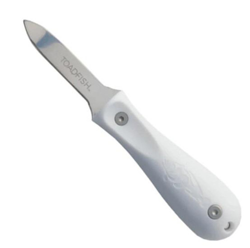 TOADFISH Toadfish White Oyster Knife, a stainless steel oyster shucker with a white ergonomic handle.