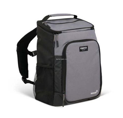IGLOO PROD CORP. Igloo 64349 Top Grip Backpack 24, gray and black backpack with top handle, multiple zippered compartments, and side mesh pocket.