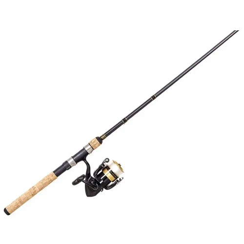 DAIWA Daiwa DSK30-B/F702M-12C D-Shock Combo, fishing rod and reel set with a black rod featuring cork handle and a spinning reel with gold accents.