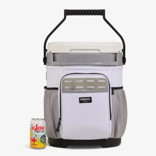 IGLOO PROD CORP. Igloo 63551 Marine Buddy Bucket, portable cooler with a lid, handle, and side mesh pockets for outdoor activities.