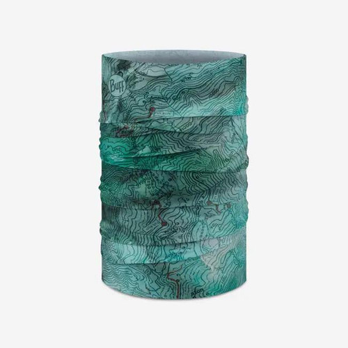 BUFF Buff CoolNet UV Insect Shield, versatile neck gaiter featuring a teal and black topographical map design.