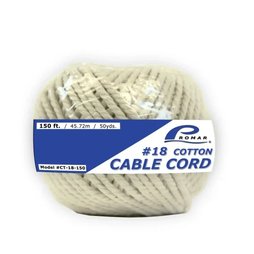 PROMAR Promar #18 Cable Cord, beige cotton twisted cable cord in transparent packaging with a blue and white label indicating 150 feet length