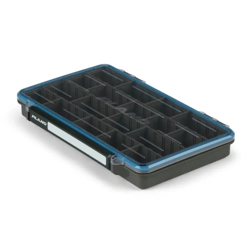PLANO MOLDING COMPANY Plano Stowaway Waterproof Utility Box, black plastic tool storage organizer with a transparent lid and multiple compartments for DIY or workshop use.