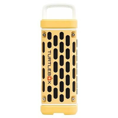 TURTLEBOX TurtleBox Ranger Speaker, portable rugged speaker with a yellow and black design, durable construction, and handle for outdoor use.