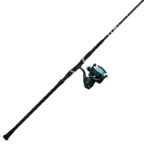 TOADFISH Toadfish Surf Combo, a fishing rod and reel set designed for surf fishing, with a sleek black and teal design.
