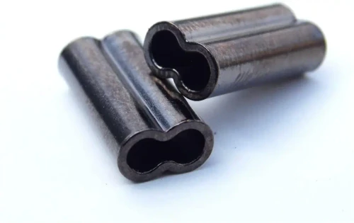TSUNAMI Tsunami Double Barrel Sleeves, black metal cylindrical sleeves with a dual-clover shape hole in the center for firearm upgrades.