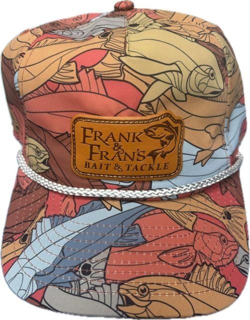 F&F Imperial DNA Sign Logo Leather Patch Hat, camouflage fishing-themed design with the logo patch on the front.