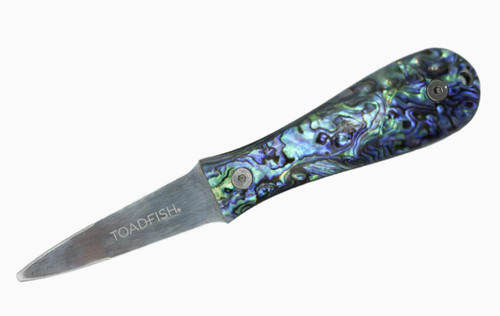 TOADFISH Toadfish Abalone Oyster Shucking Knife, limited edition with iridescent, colorful handle design and stainless steel blade.